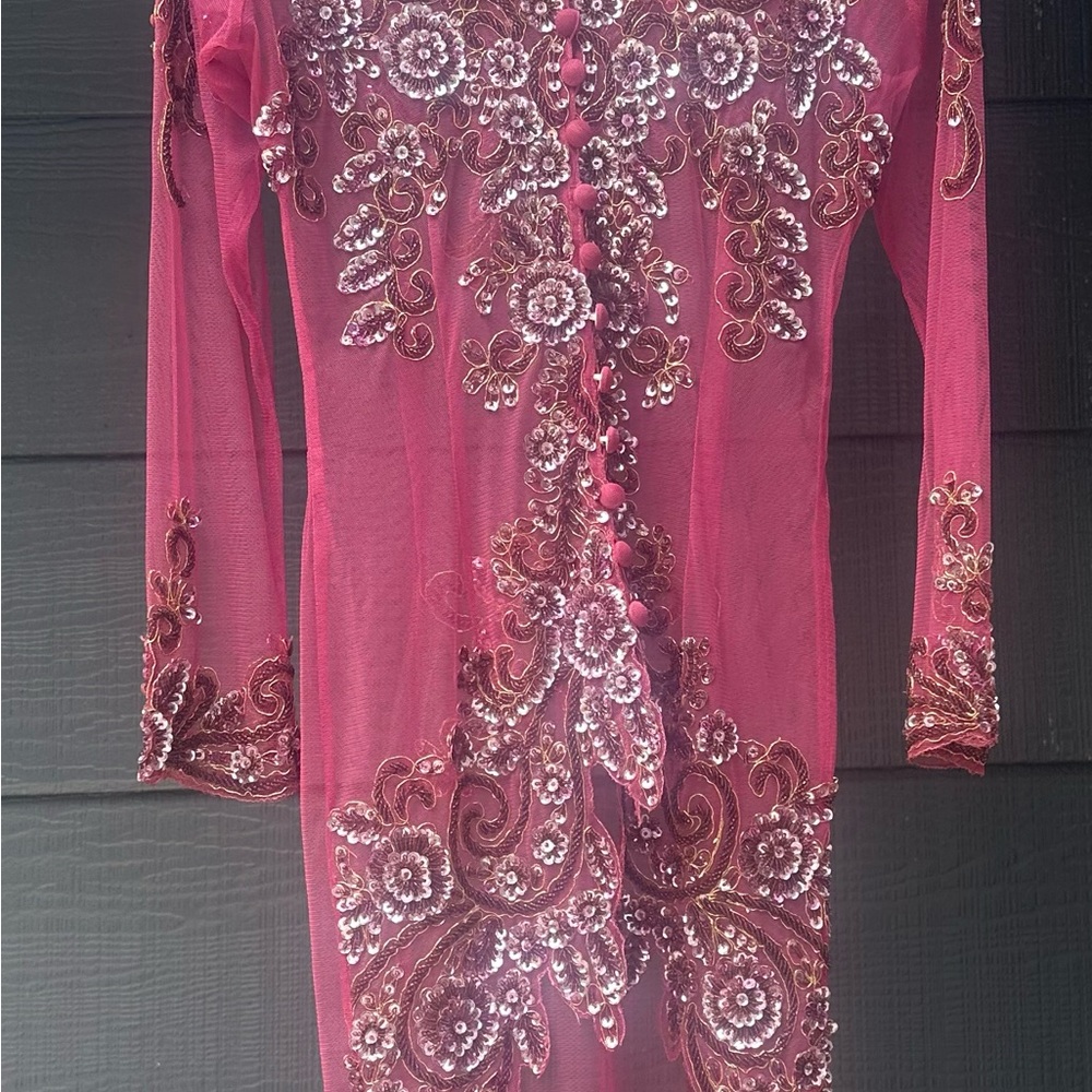 Stunning Beaded Sequin Duster- Pink